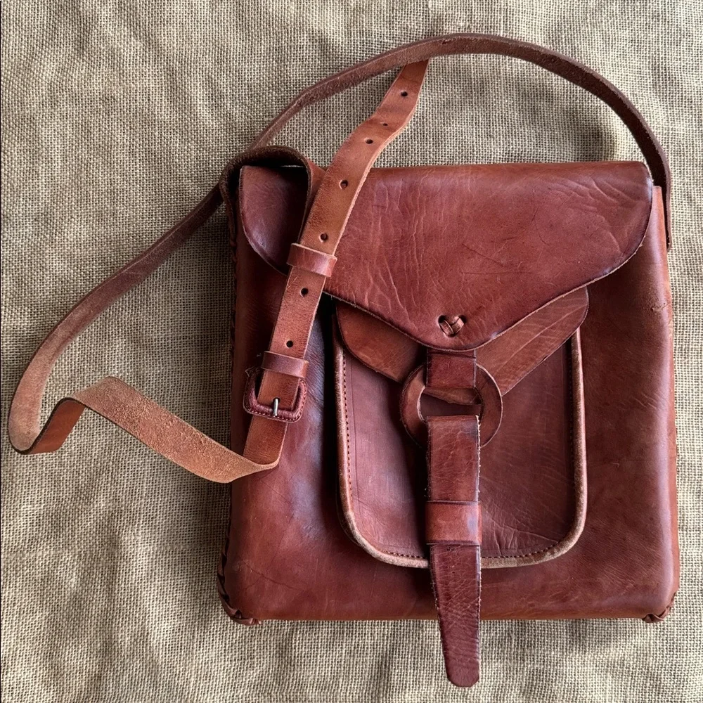 Vintage Brown Leather Handmade Joy Bag Woven Unisex Crossbody messenger Boho